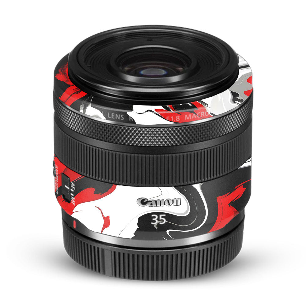 Scarlet and White Motion Canon RF 35mm f/1.8 IS Macro STM Camera Lens Skin