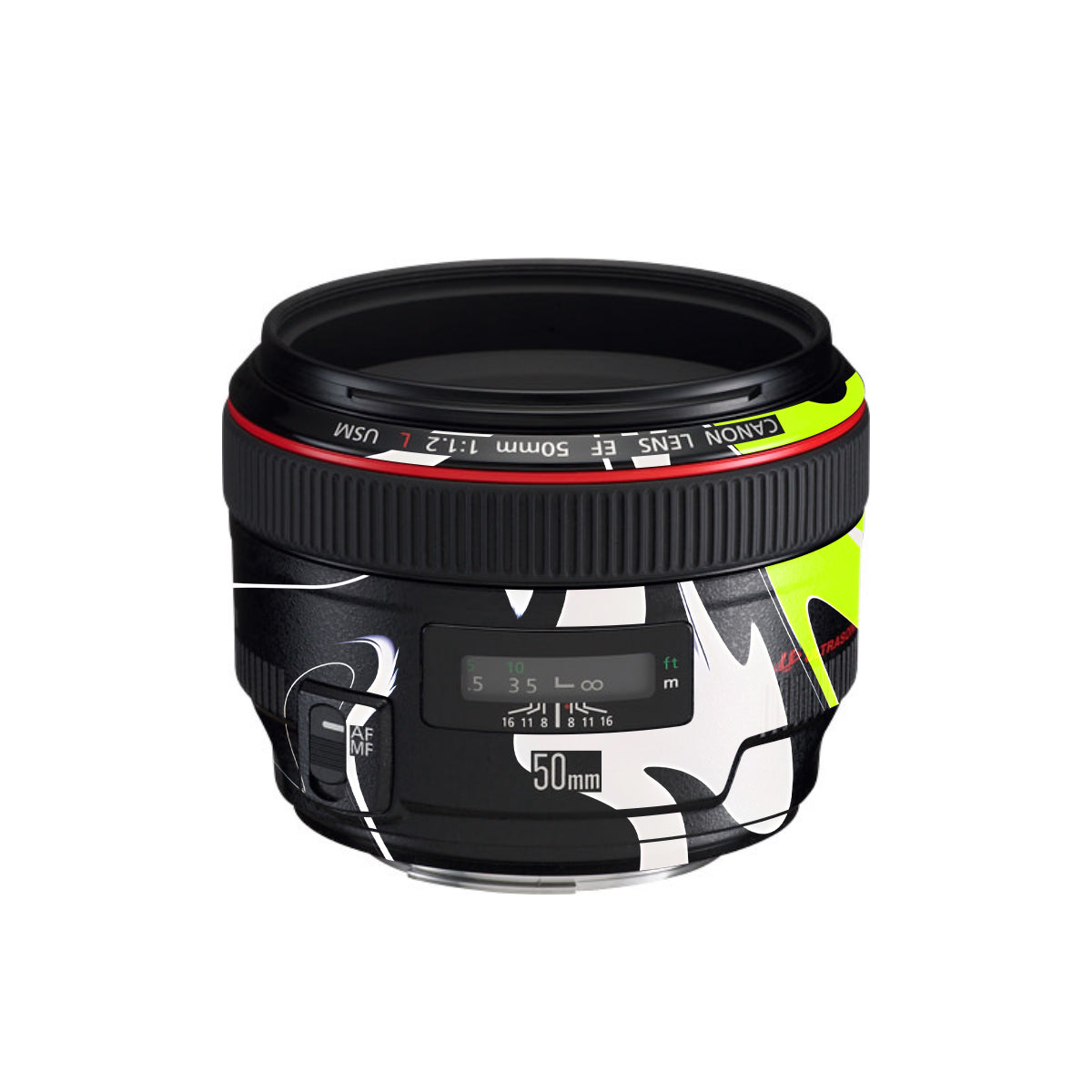 Neon Green and Black Pattern Canon EF 50mm F/1.2 L USM Camera Lens Skin