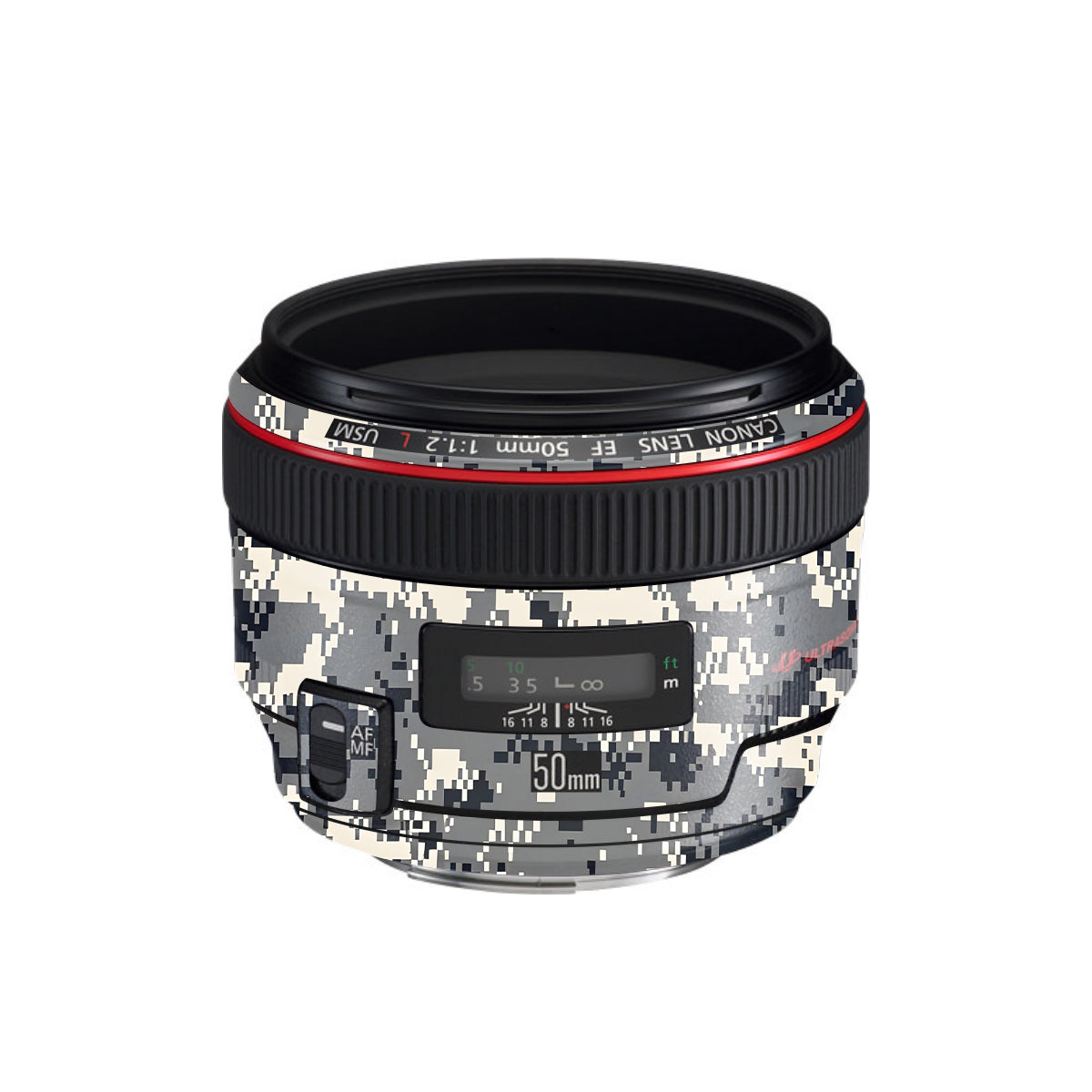 Grey Black Pixel Canon EF 50mm F/1.2 L USM Camera Lens Skin