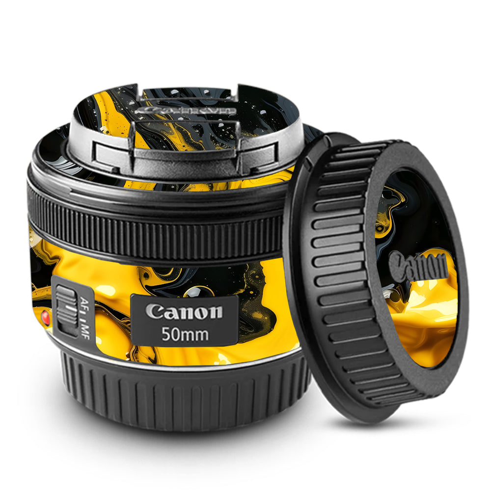 Yellow and Black Paint Swirls Canon EF 50mm f/1.8 STM Camera Lens Skin