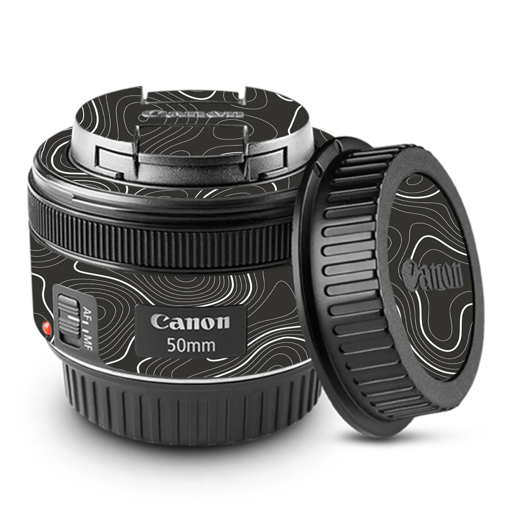 Grayscale Topographic Lines Canon 50mm Camera Lens Skin