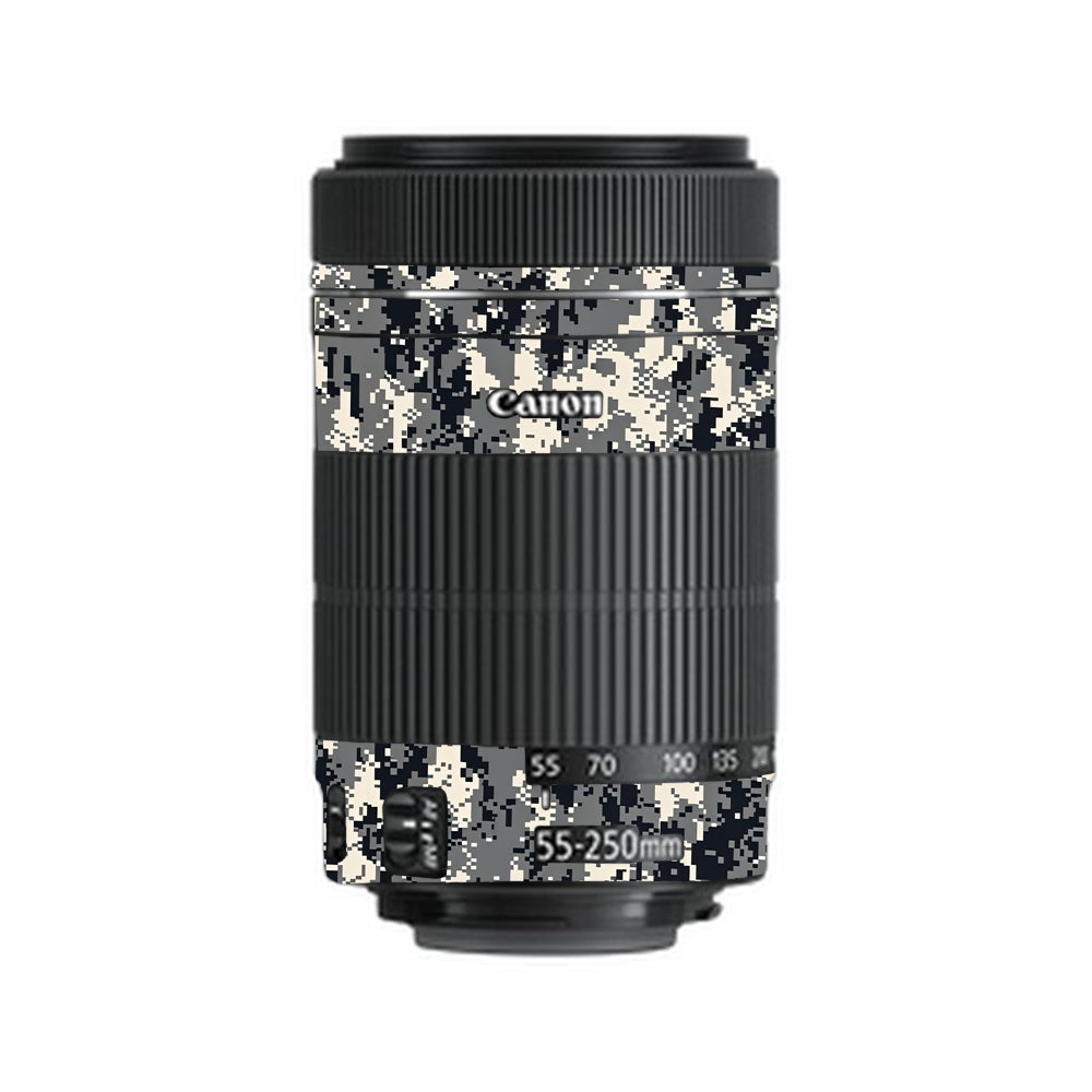 Grey Black Pixel Canon EF-S 55–250mm f/4–5.6 IS STM Camera Lens Skin