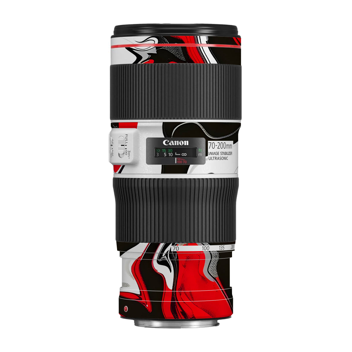 Scarlet and White Motion Canon EF 70-200 F/4L IS II USM Camera Lens Skin
