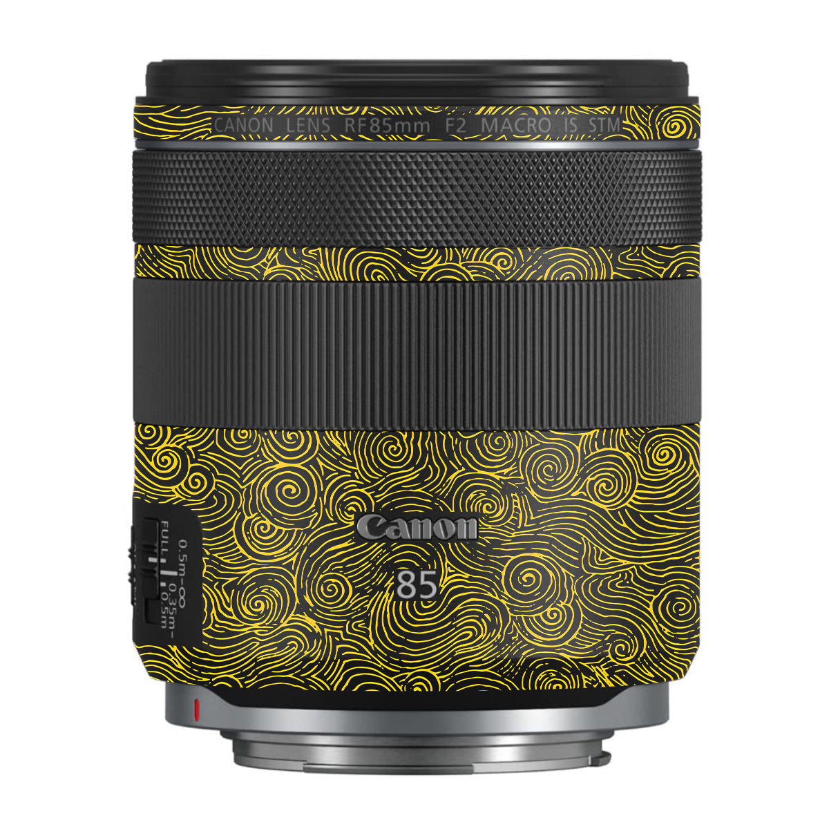 Yellow Spirals Canon RF 85mm F/2 Macro IS STM Camera Lens Skin