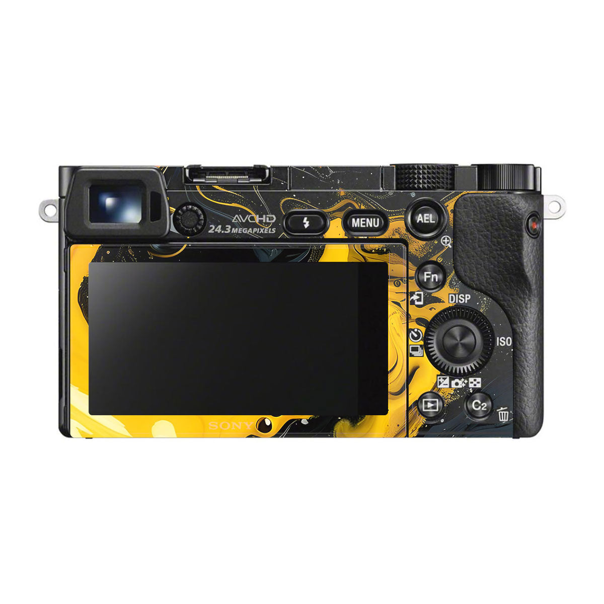 Yellow and Black Paint Swirls Sony A6300 Camera Skins