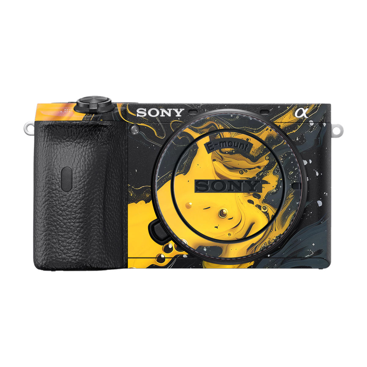 Yellow and Black Paint Swirls Sony A6600 Camera Skins