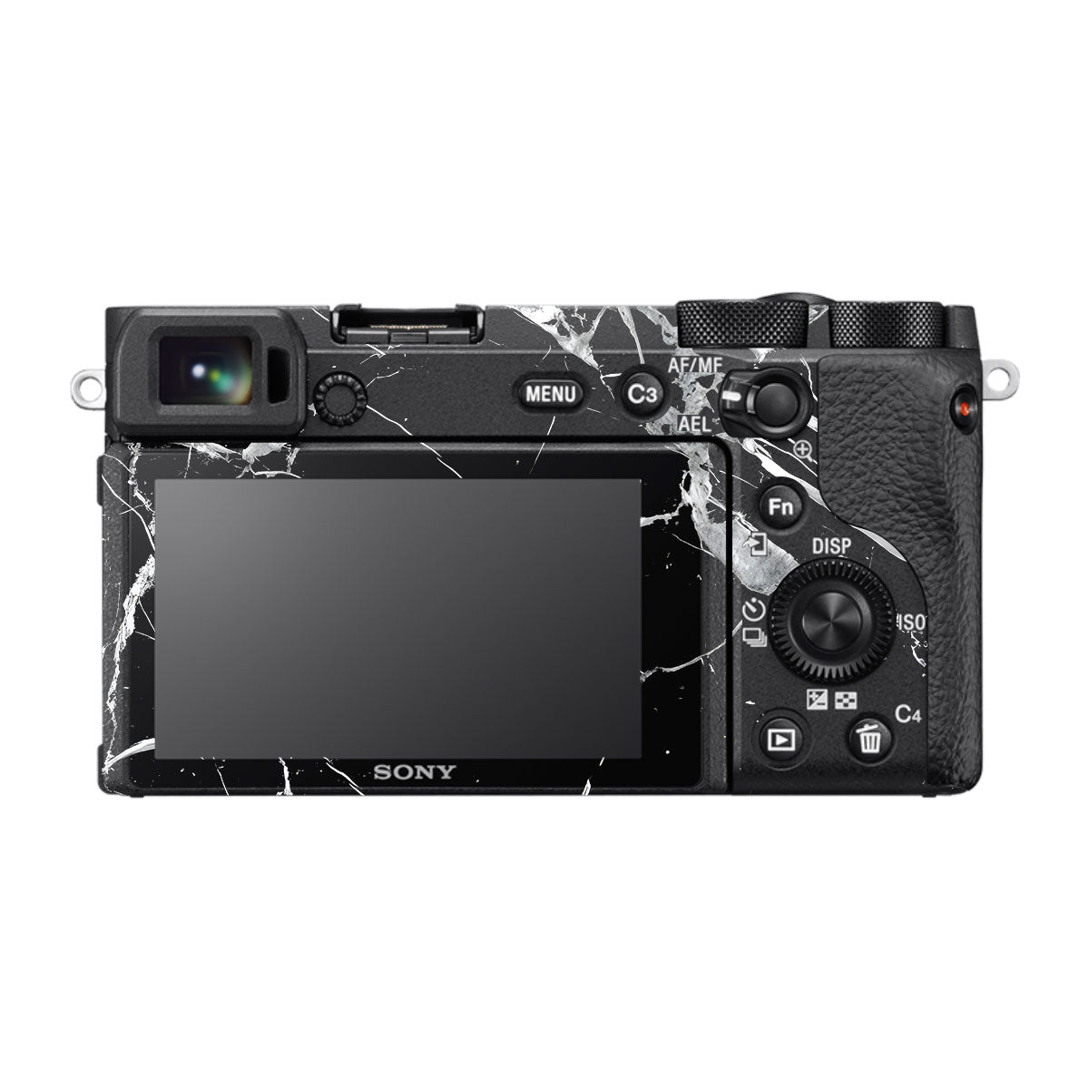 White Veins on Black Sony A6600 Camera Skins