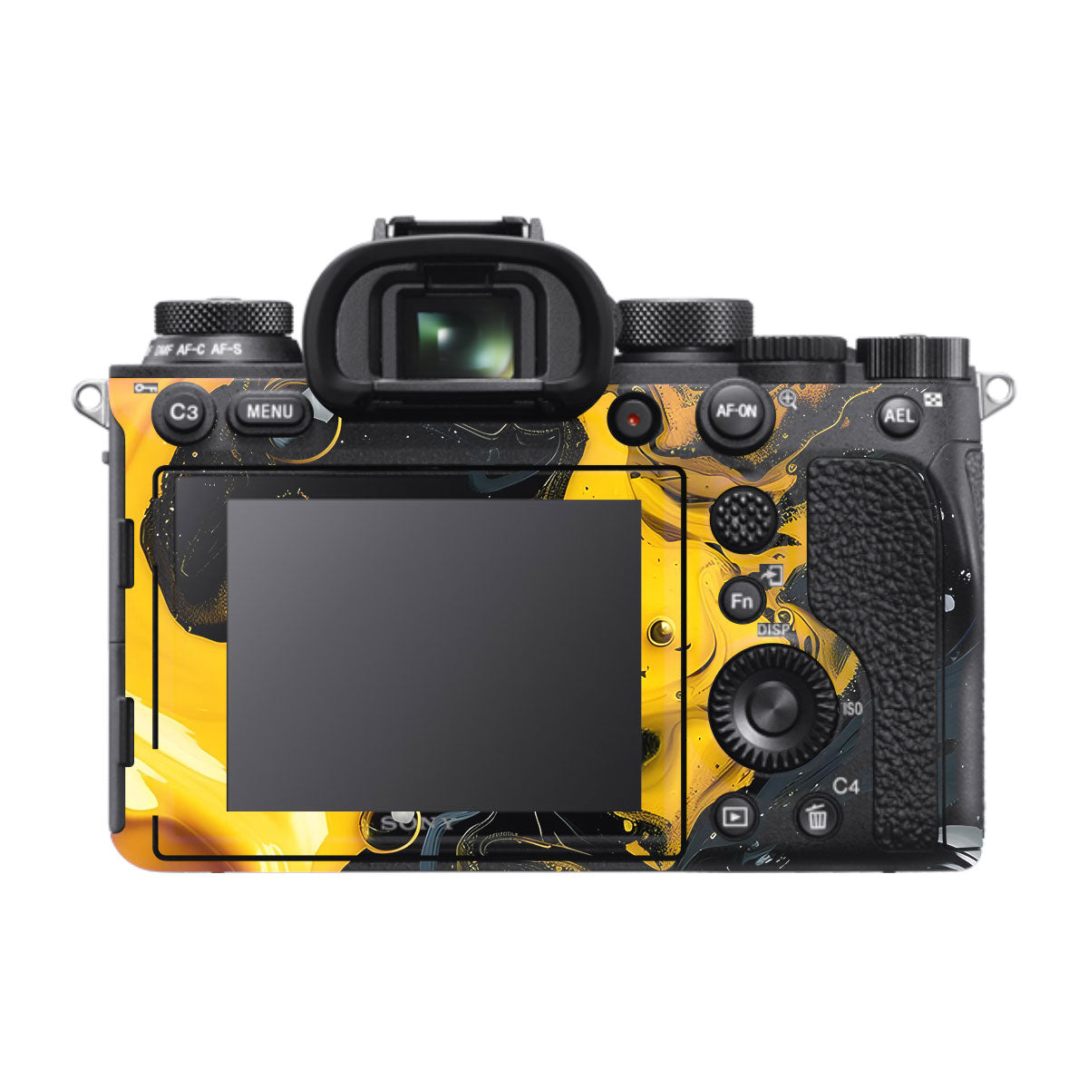 Yellow and Black Paint Swirls Sony A9 Camera Skins