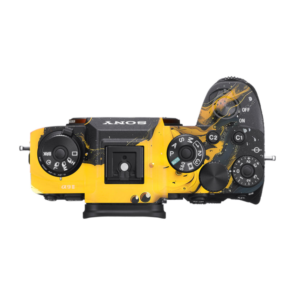Yellow and Black Paint Swirls Sony A9 Camera Skins