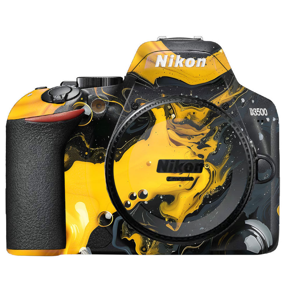 Yellow and Black Paint Swirls Nikon D3500 Camera Skin