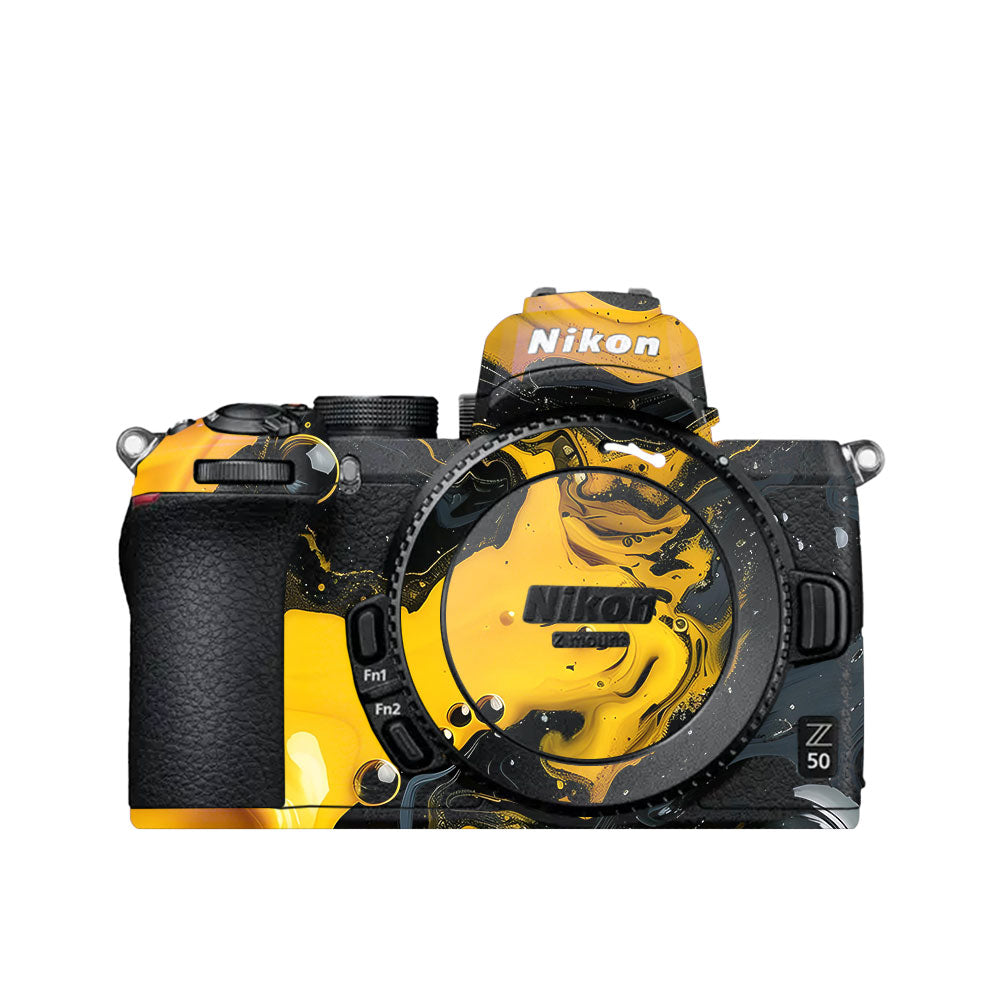 Yellow and Black Paint Swirls Nikon Z50 Camera Skin