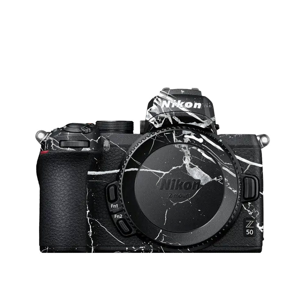 White Veins on Black Nikon Z50 Camera Skin