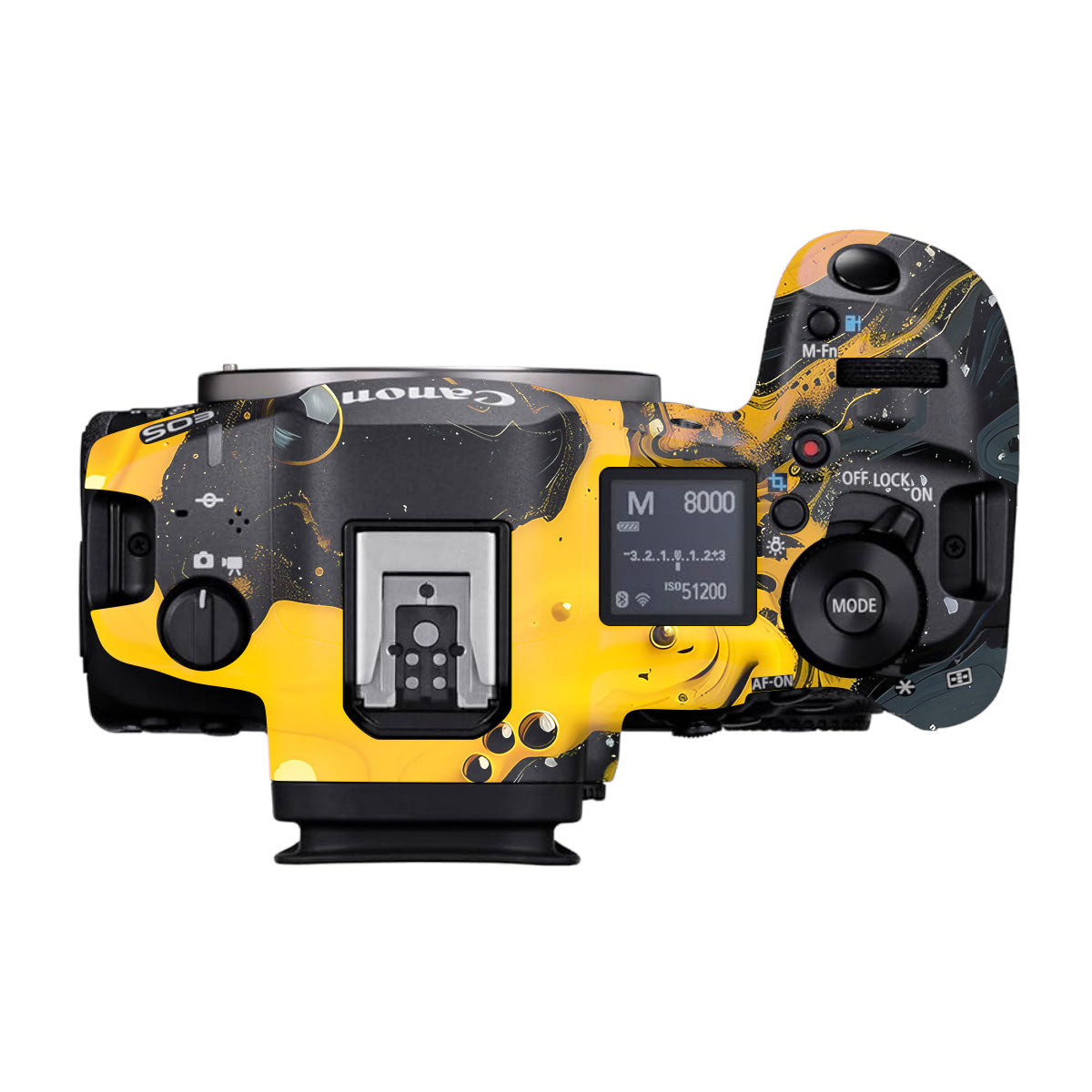 Yellow and Black Paint Swirls Canon EOS R5 Mark II Camera Skins