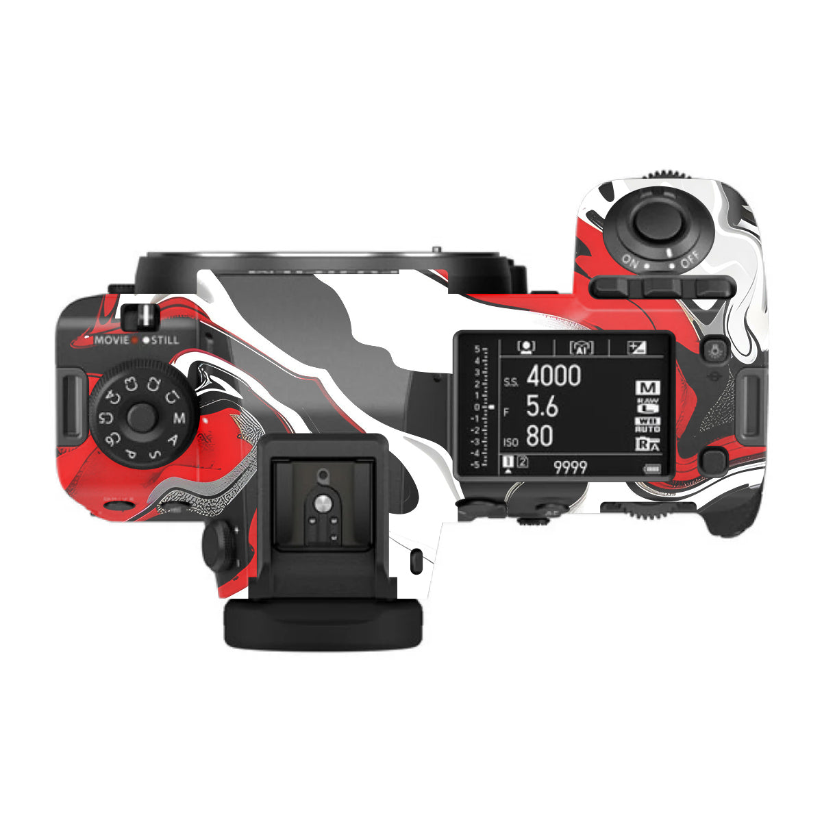 Scarlet and White Motion FujiFilm GFX 100S II Camera Skin