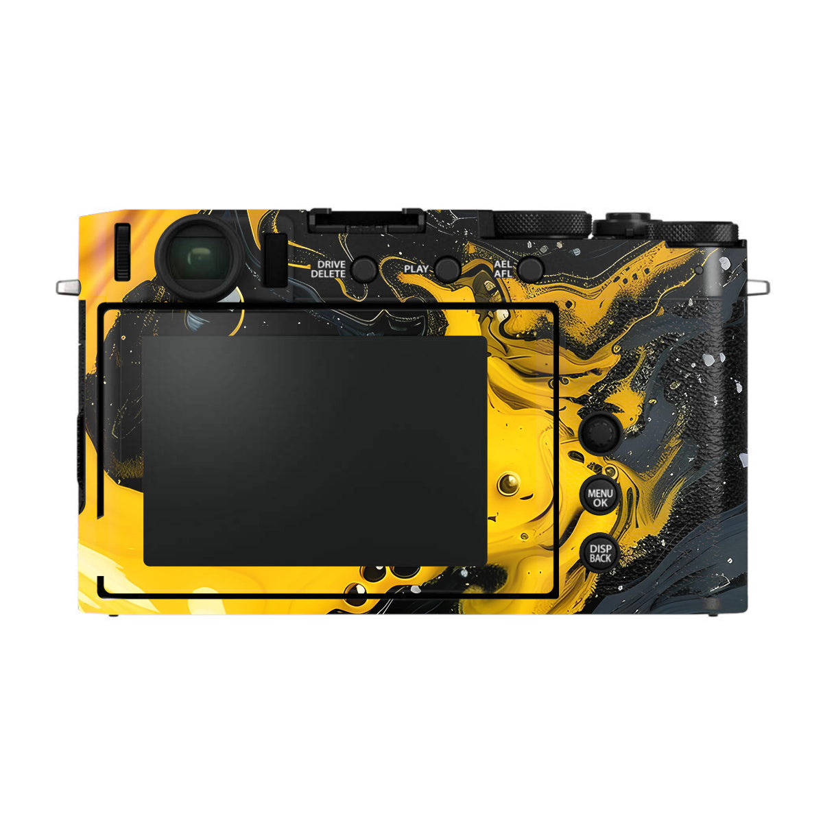 Yellow and Black Paint Swirls FujiFilm X-E4 Camera Skin