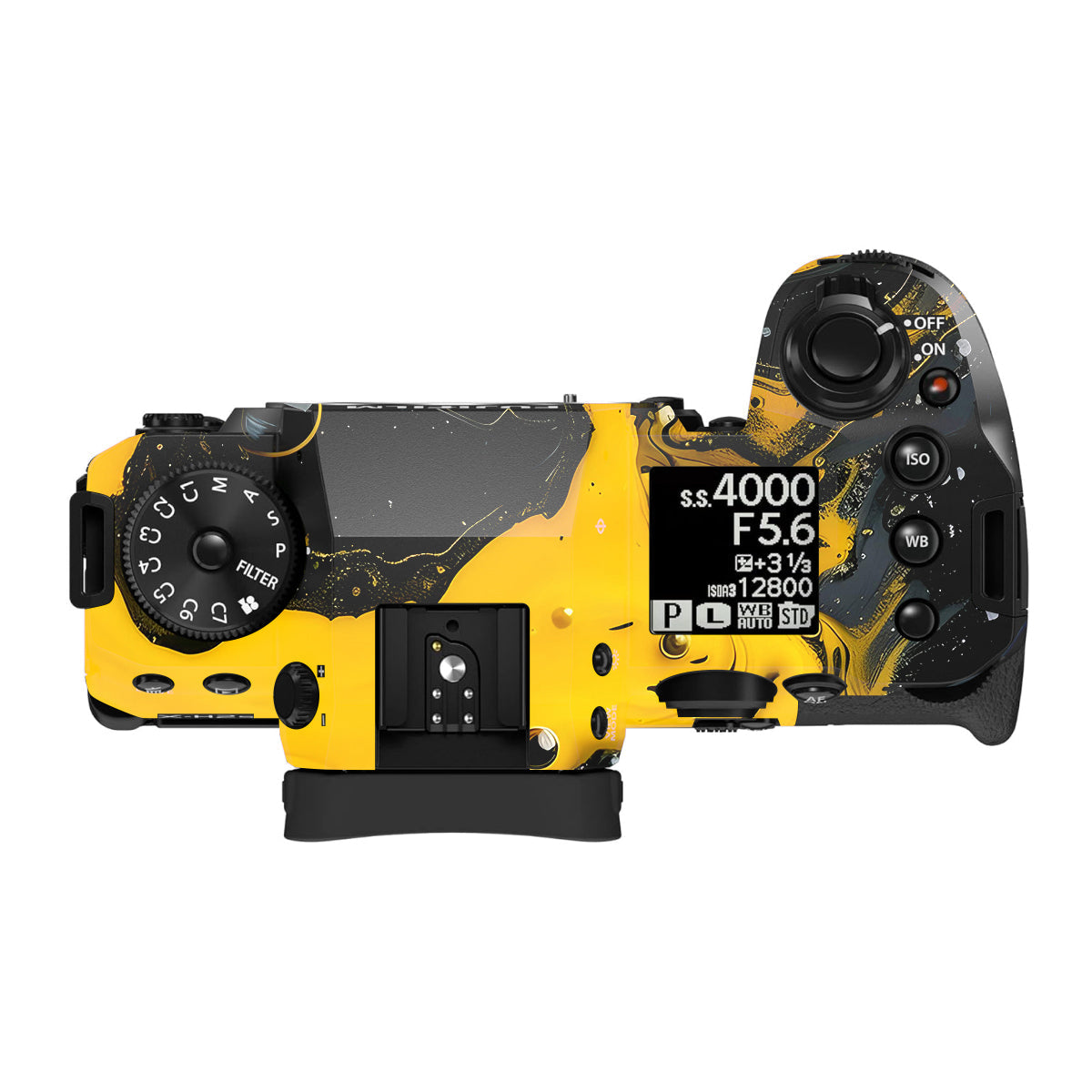 Yellow and Black Paint Swirls Fujifilm X-H2S Camera Skin