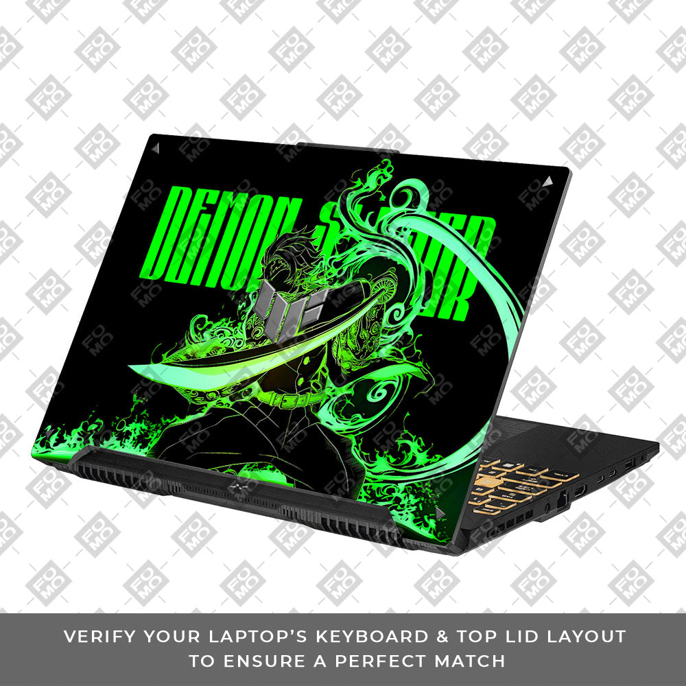 Tanjiro Green Flame Dance Asus TUF Gaming F16 and TUF Gaming A16 3D Laptop Skin
