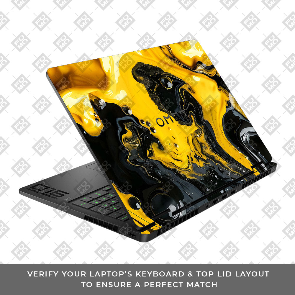 Yellow and Black Paint Swirls HP Omen Gaming 16 2025, 2026 Laptop Skin