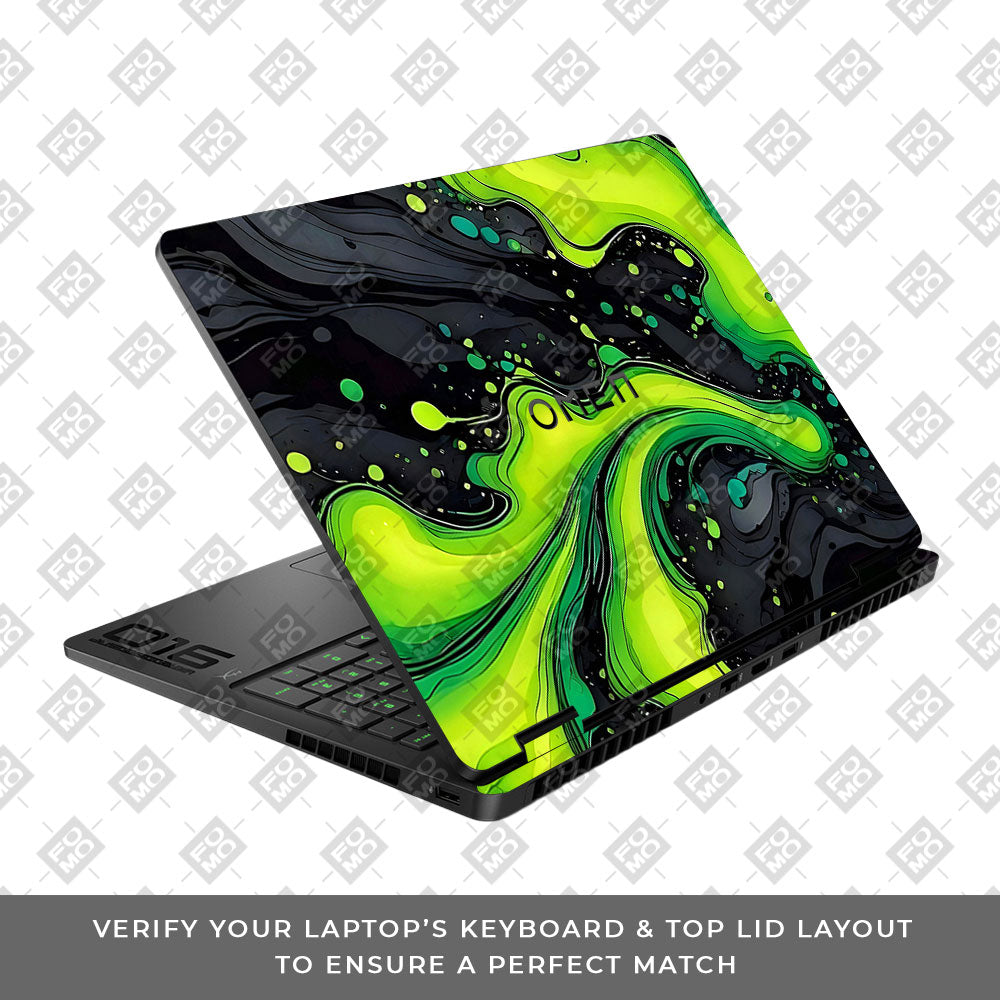 Neon Green Paint Swirls HP Omen Gaming 16 2025, 2026 Laptop Skin