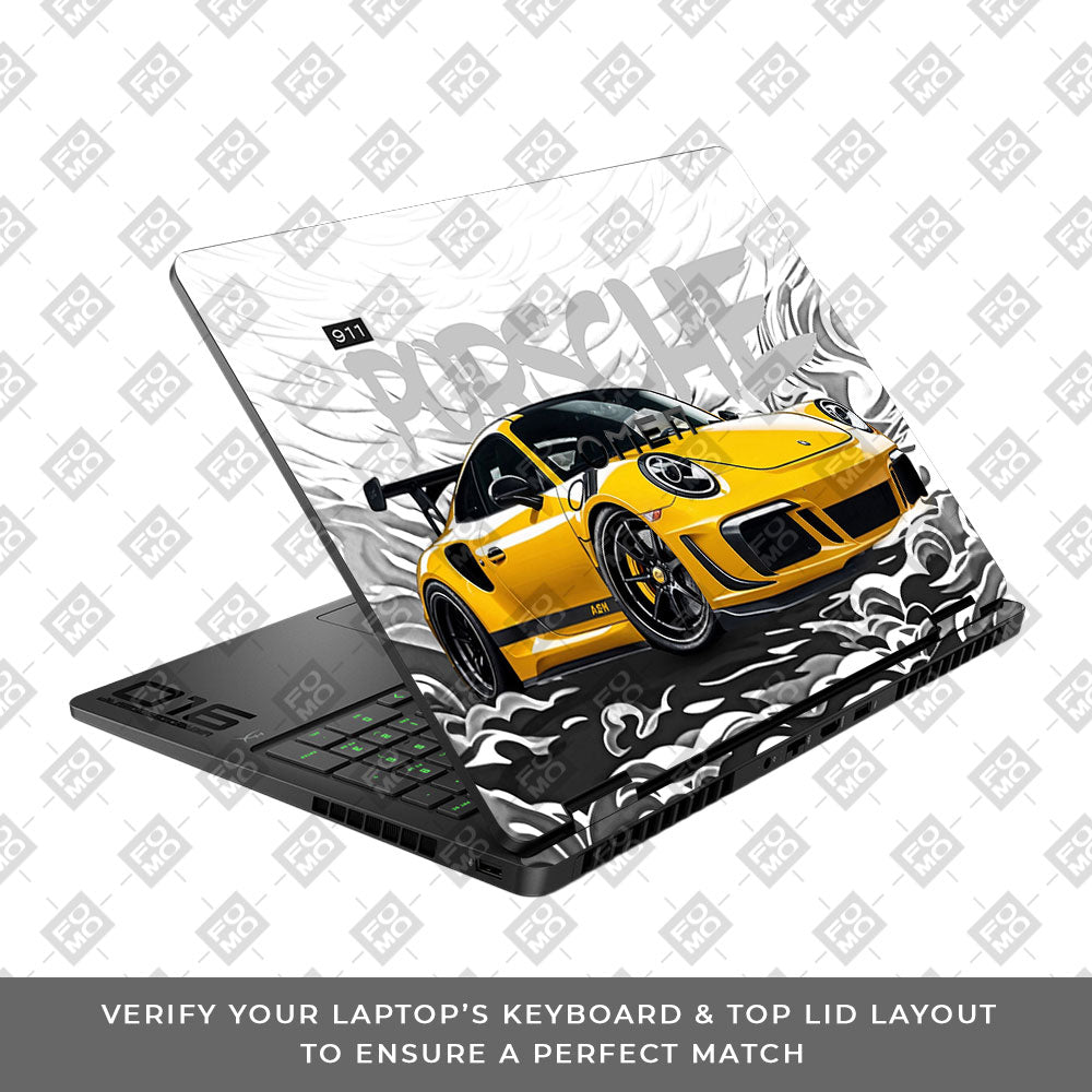 Porsche 911 Yellow Blaze HP Omen Gaming 16 2025, 2026 Laptop Skin