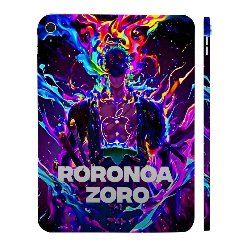 Apple iPad 10th Gen 2022 Roronoa Zoro in Neon Flames Anime Tablet Skins