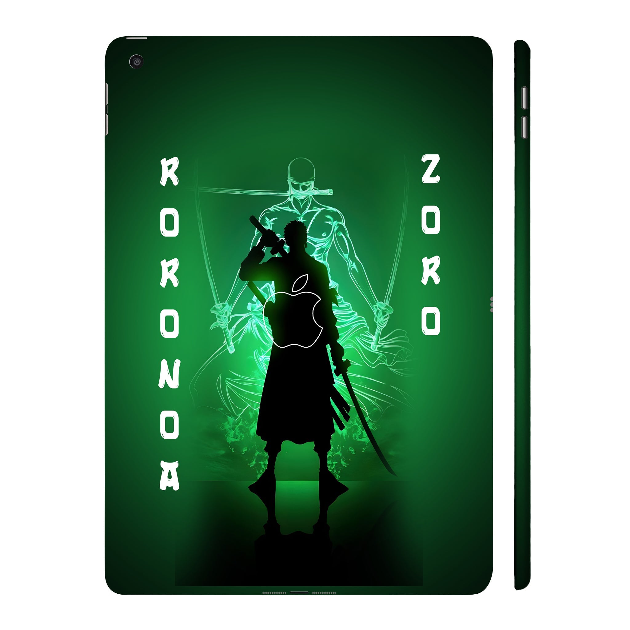 Apple iPad 9th Gen 2021 Zoro in Green Fluorescent Background Anime Tablet Skins