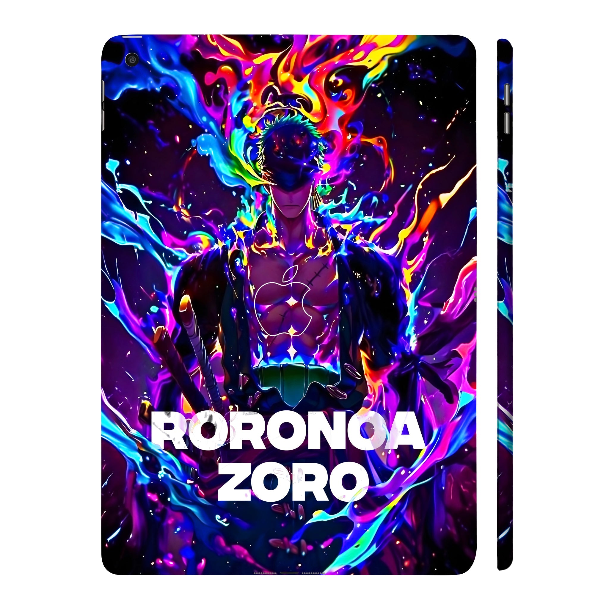 Apple iPad 9th Gen 2021 Roronoa Zoro in Neon Flames Anime Tablet Skins