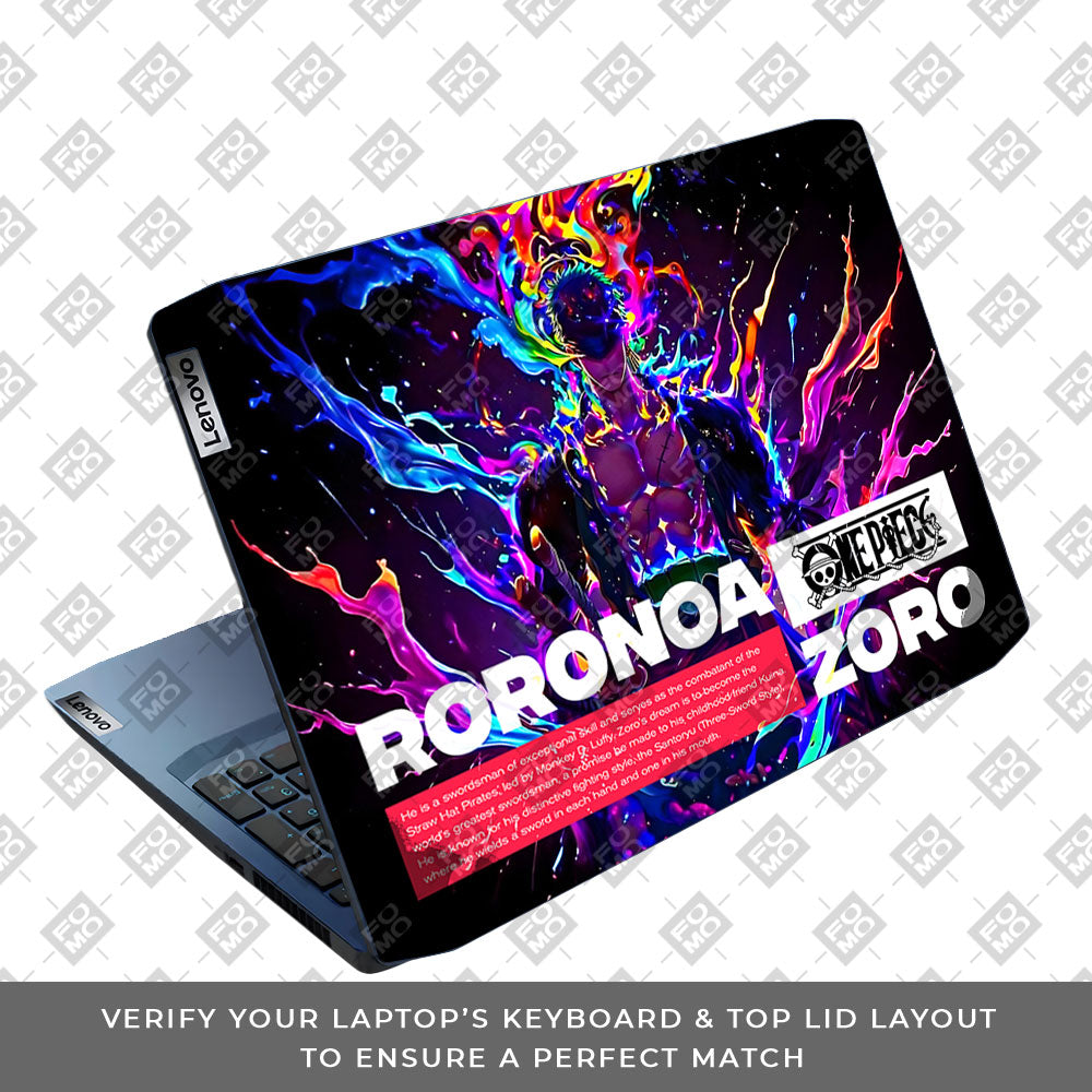 Zoro with Neon Flames Lenovo IdeaPad Gaming 3 15ARH05 and 15IMH05 Laptop Skin