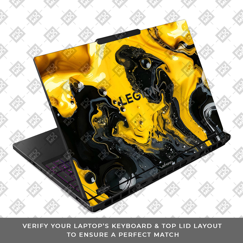 Yellow and Black Paint Swirls Lenovo Legion 5 15IRX10 Laptop Skin