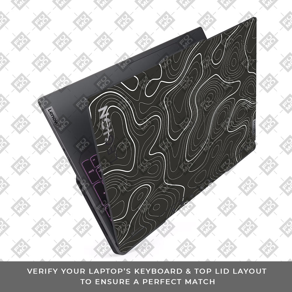 Grayscale Topographic Lines Lenovo Legion 5 Pro 16IRX8 and 16IRX9 Laptop Skin