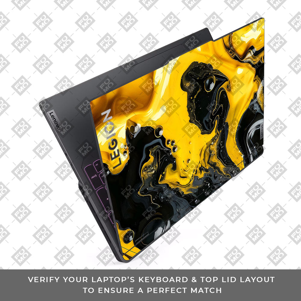 Yellow and Black Paint Swirls Lenovo Legion 5 Pro 16IRX8 and 16IRX9 Laptop Skin