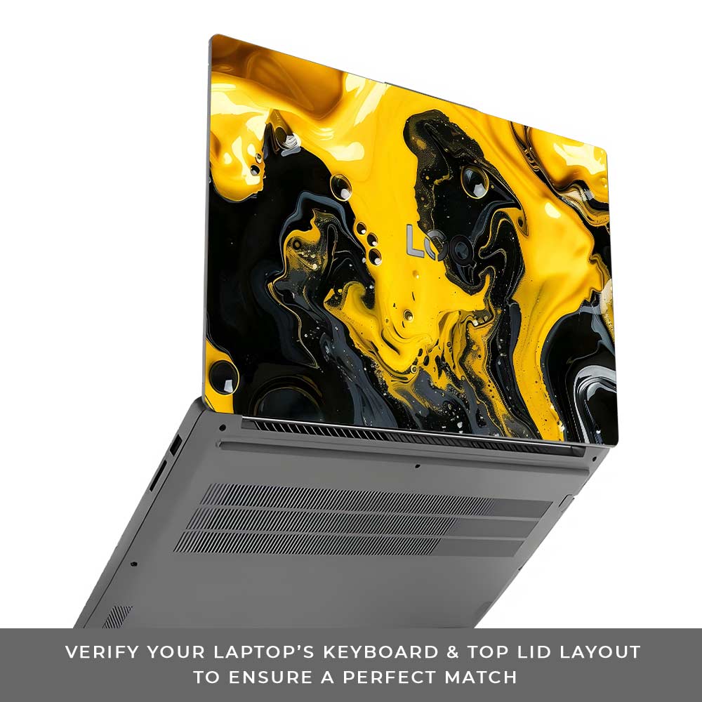 Yellow and Black Paint Swirls Lenovo LOQ Essential 15IAX9E Laptop Skin