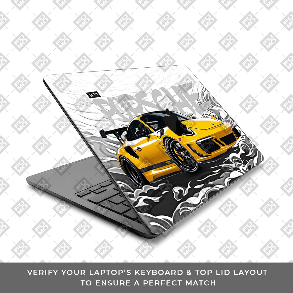 Porsche 911 Yellow Blaze MacBook Air 13 M5 2026 Laptop Skin