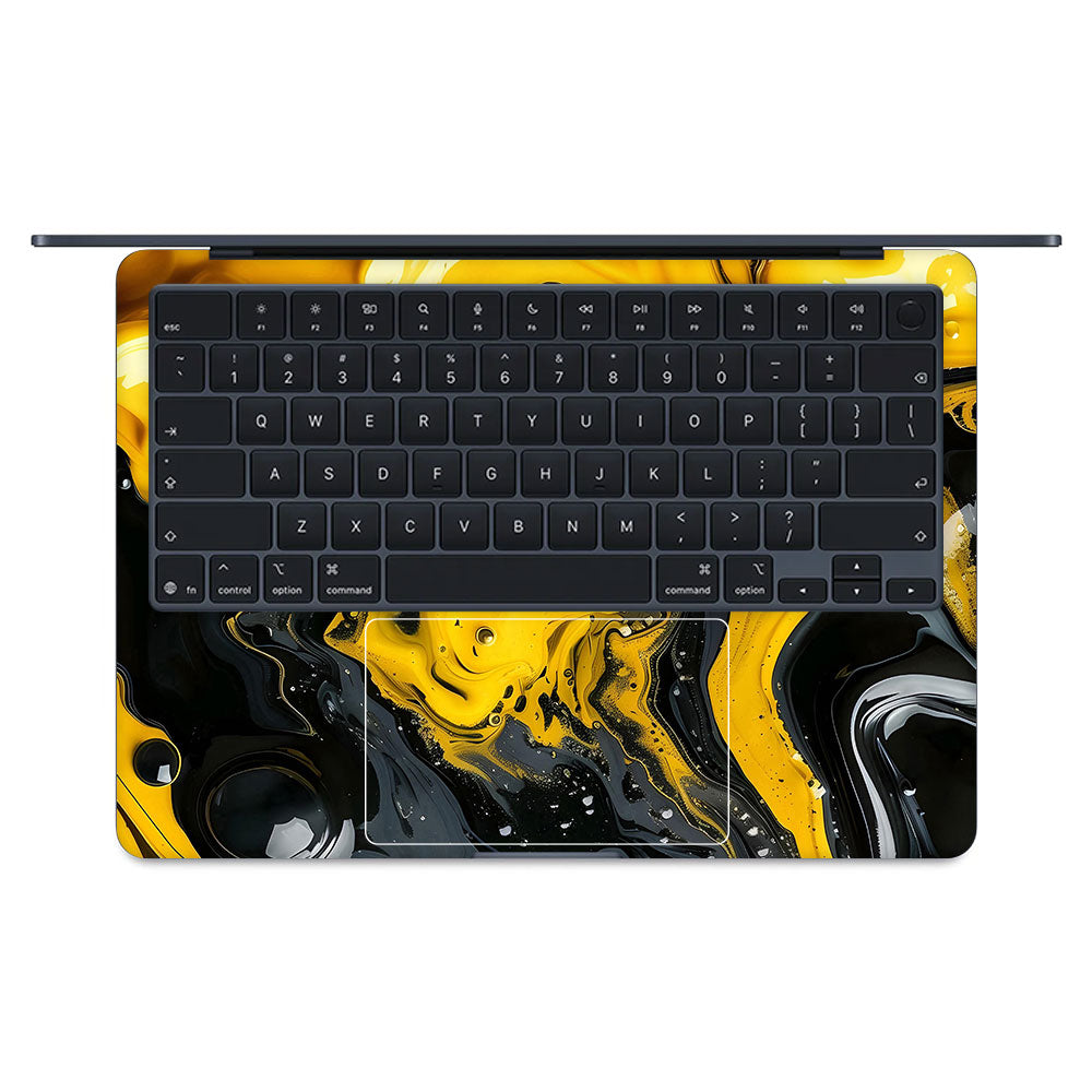 Yellow and Black Paint Swirls MacBook Air 13 M5 2026 Laptop Skin