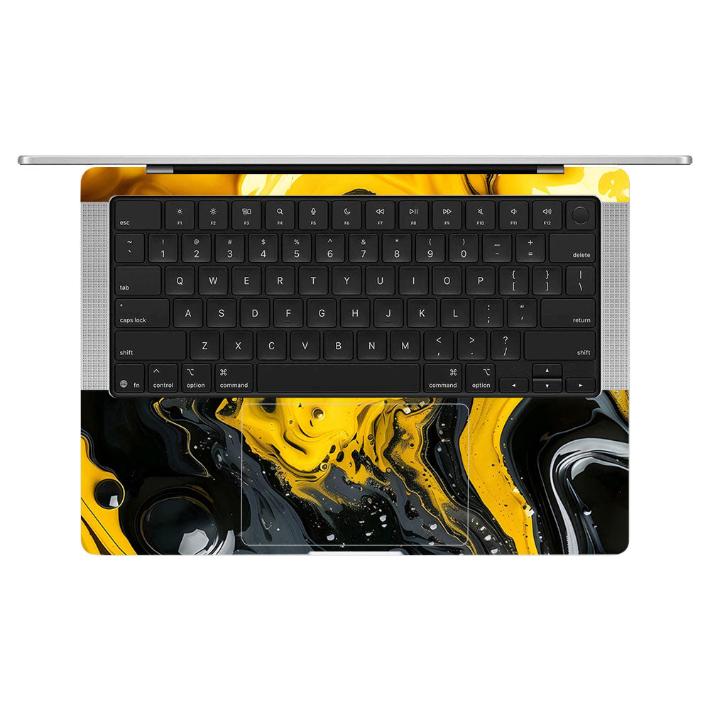 Yellow and Black Paint Swirls MacBook Pro 14 M5 2025 Laptop Skin