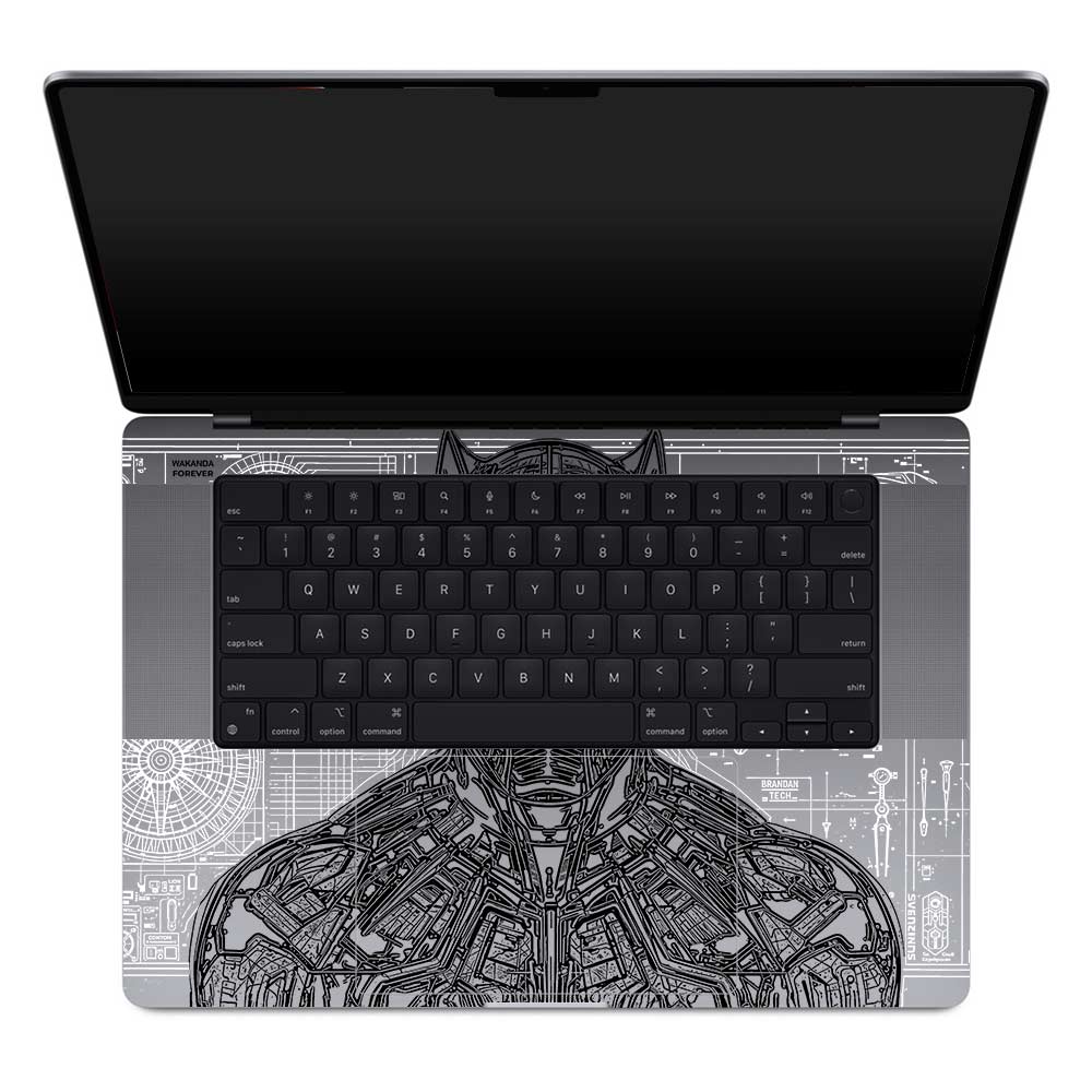 Transparent Black Panther Techshell MacBook Pro 16 M1, M2, M3, M4 2021-2024 Laptop Skin