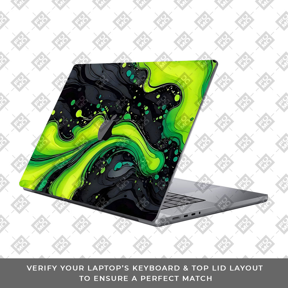 Neon Green Paint Swirls MacBook Pro 16 2019 Laptop Skin