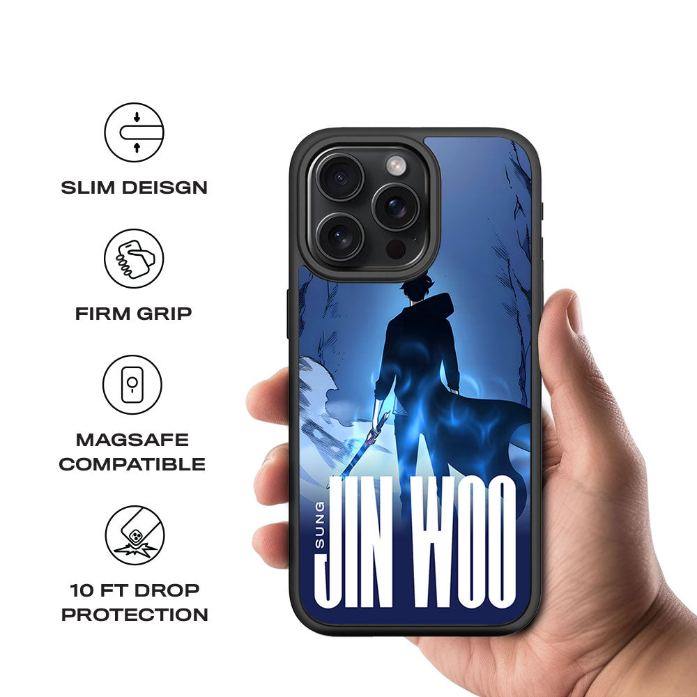 Jin Woo S-Rank Hunter Skin with Shockguard Armour Magsafe Case for Apple iPhone 15 Pro Max