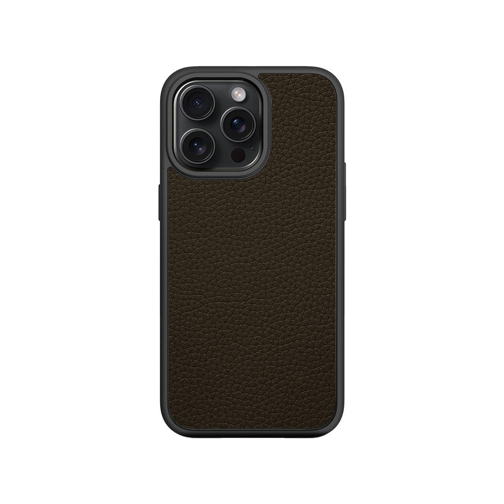 Brown Leather Textured Skin with Shockguard Armour Magsafe Case for Apple iPhone 15 Pro Max