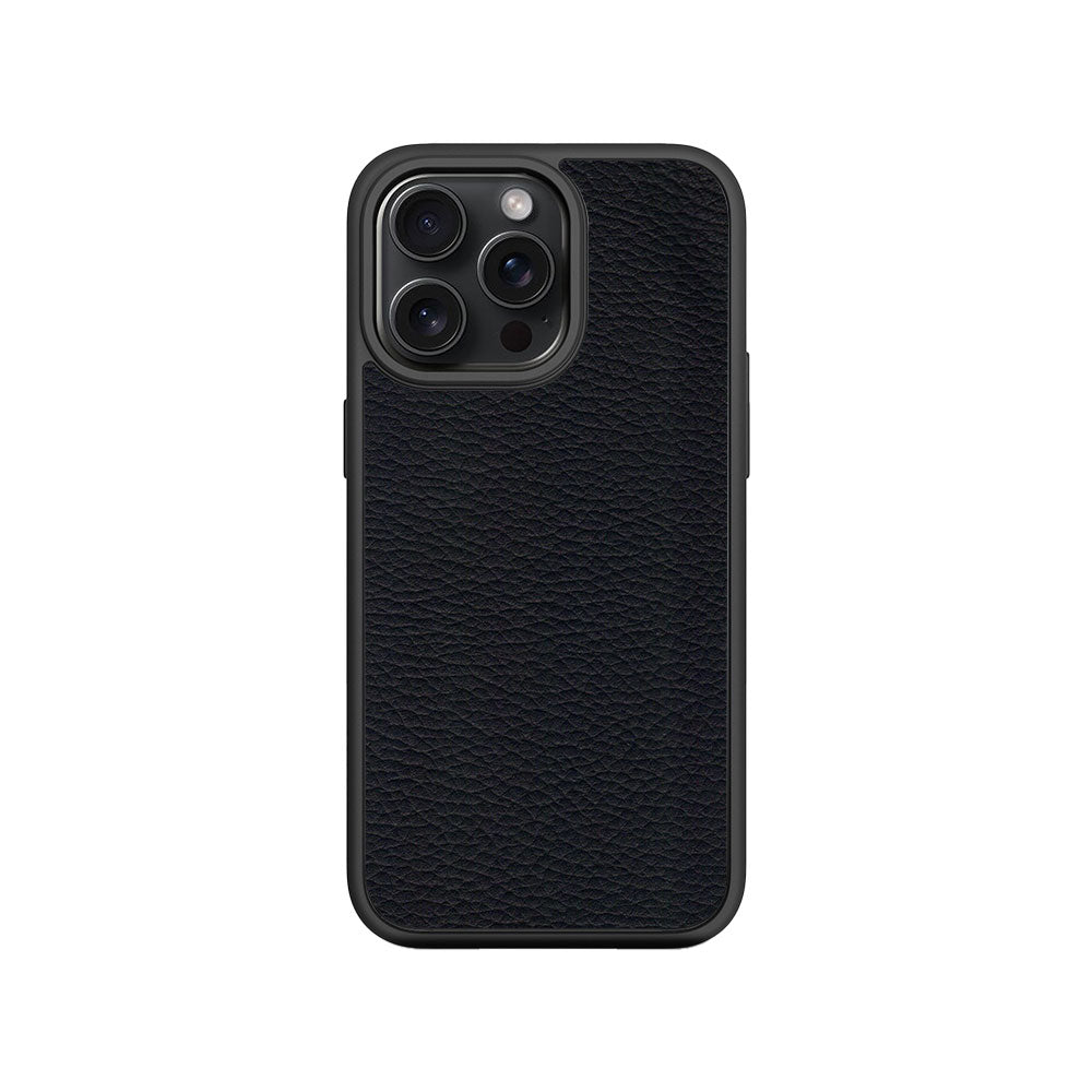 Black Leather Textured Skin with Shockguard Armour Magsafe Case for Apple iPhone 15 Pro Max