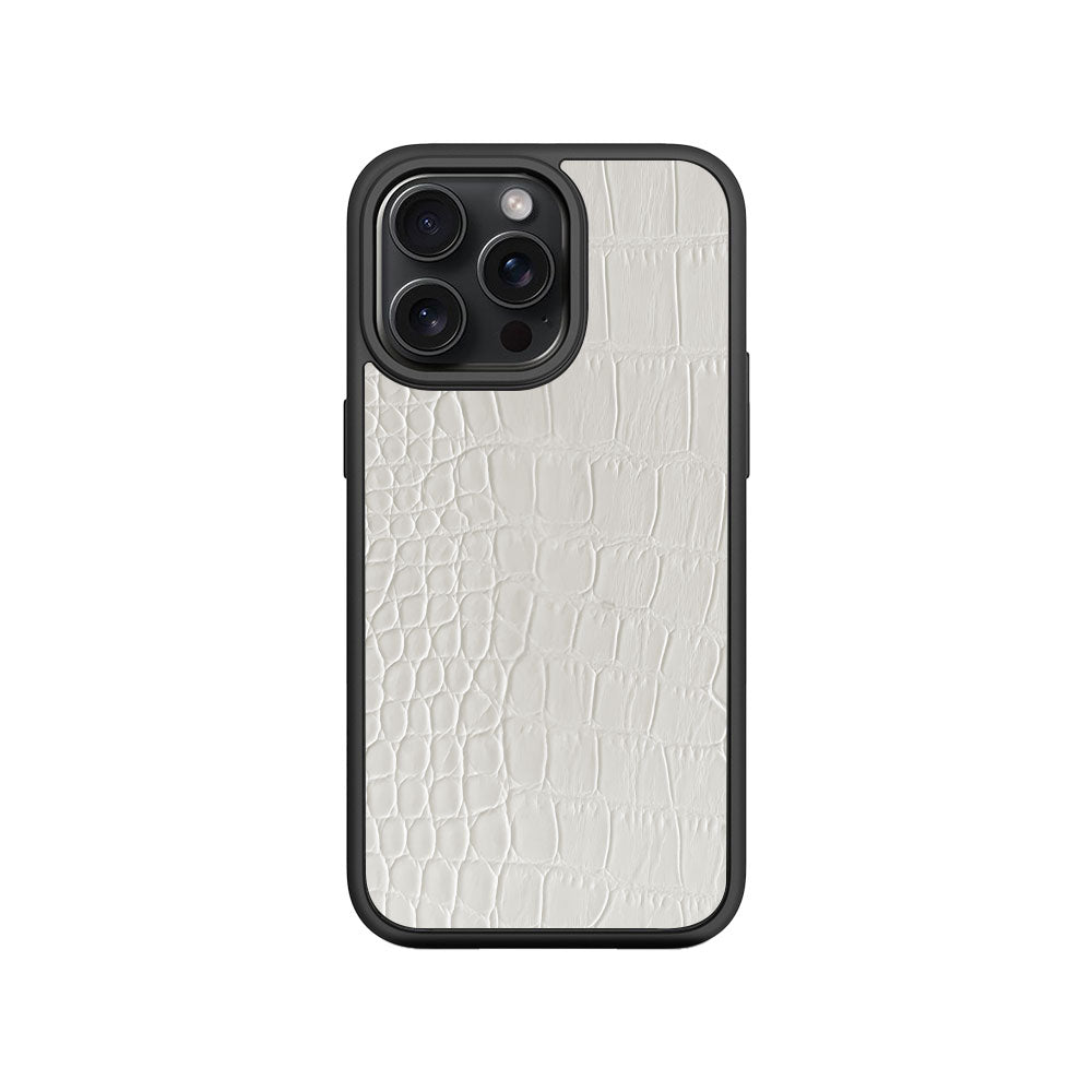 White Crocodile Textured Skin with Shockguard Armour Magsafe Case for Apple iPhone 15 Pro Max