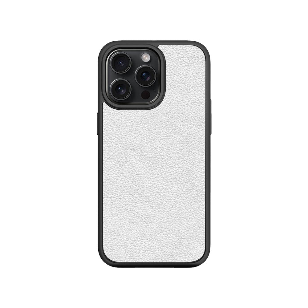 White Leather Textured Skin with Shockguard Armour Magsafe Case for Apple iPhone 15 Pro Max