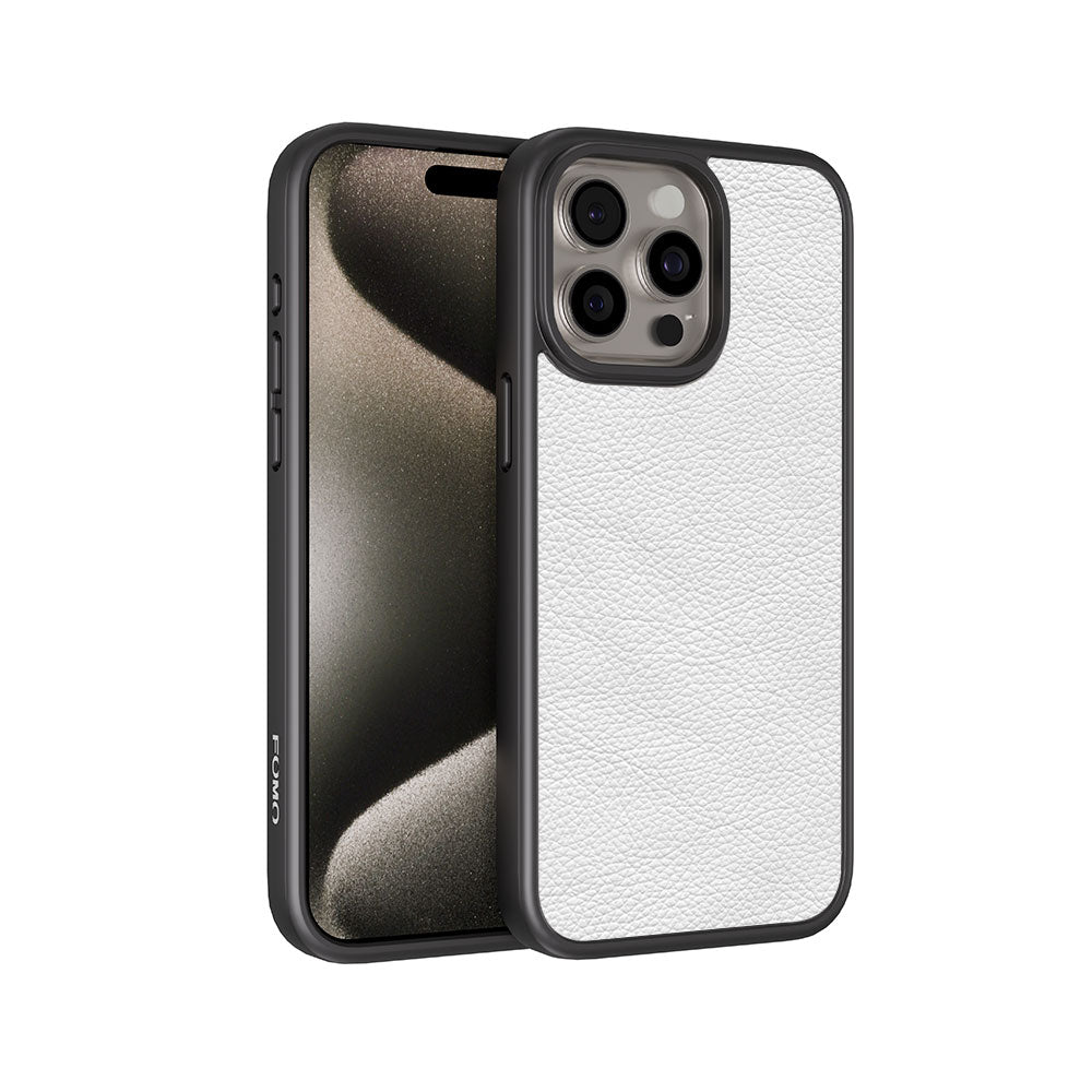 White Leather Textured Skin with Shockguard Armour Magsafe Case for Apple iPhone 15 Pro Max