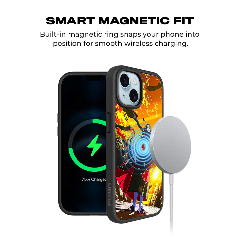 Itachi Uchiha Walking in Flames with Crows with Shockguard Armour Magsafe Case for Apple iPhone 15
