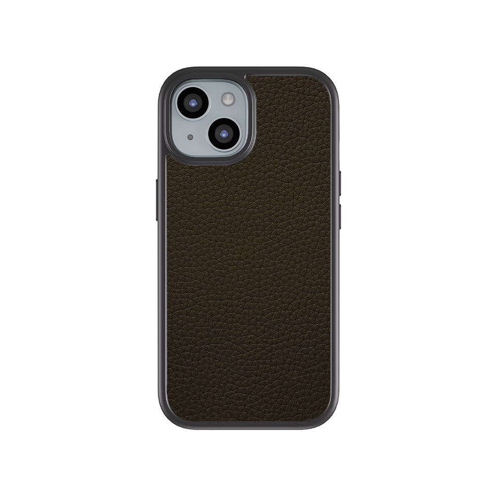 Brown Leather Textured Skin with Shockguard Armour Magsafe Case for Apple iPhone 15 Plus