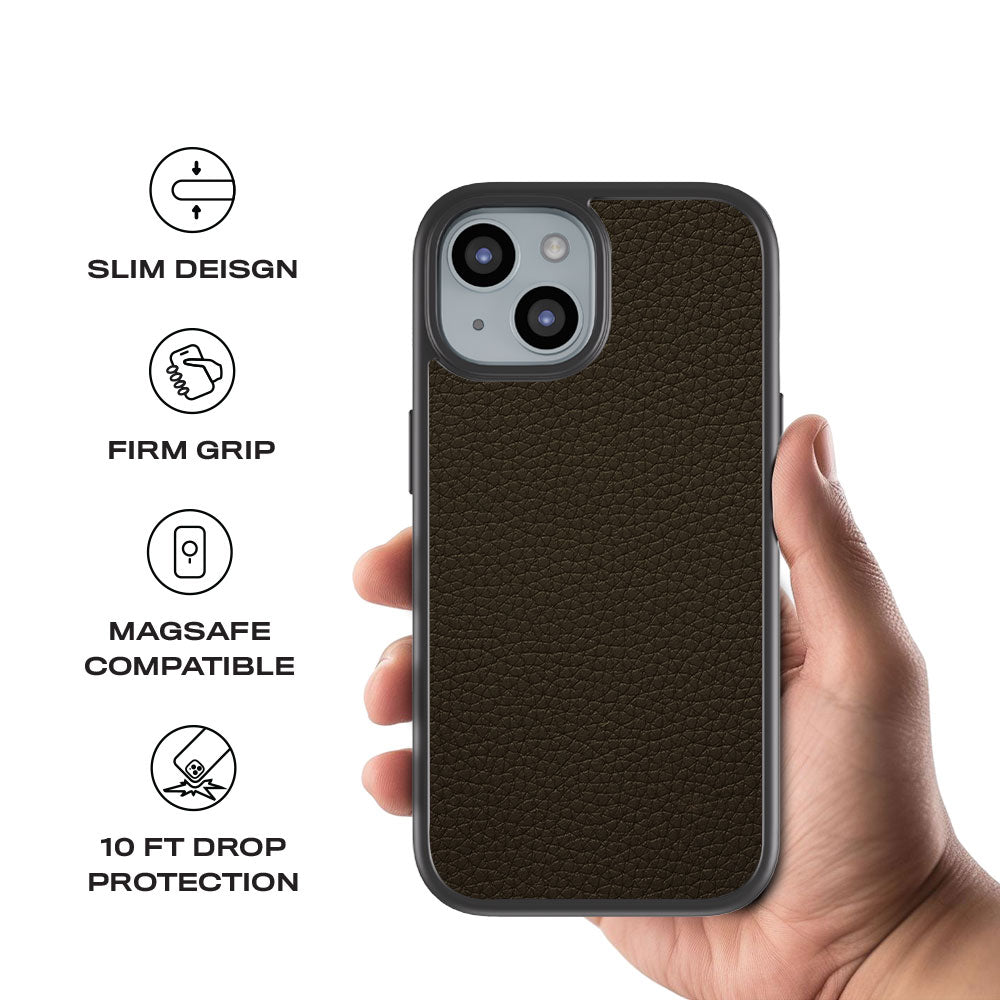 Brown Leather Textured Skin with Shockguard Armour Magsafe Case for Apple iPhone 15