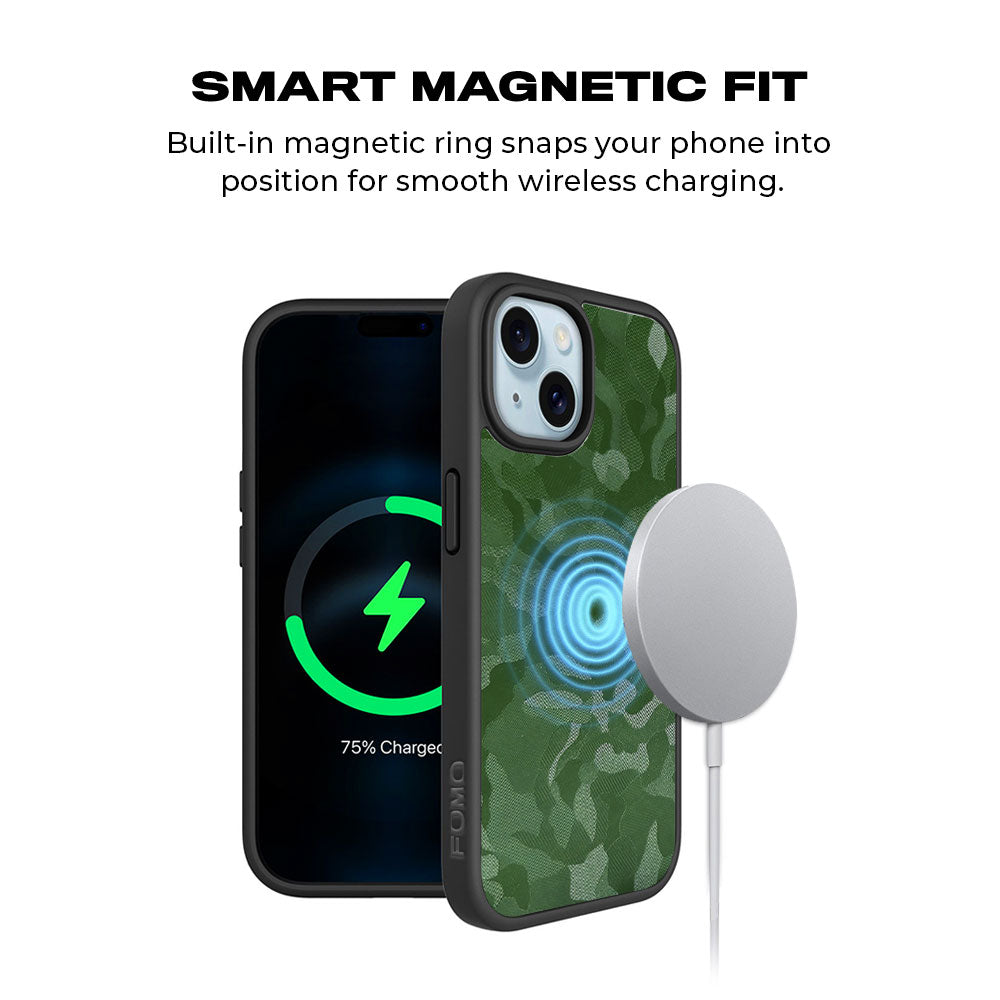 Green Camouflage Textured Skin with Shockguard Armour Magsafe Case for Apple iPhone 15