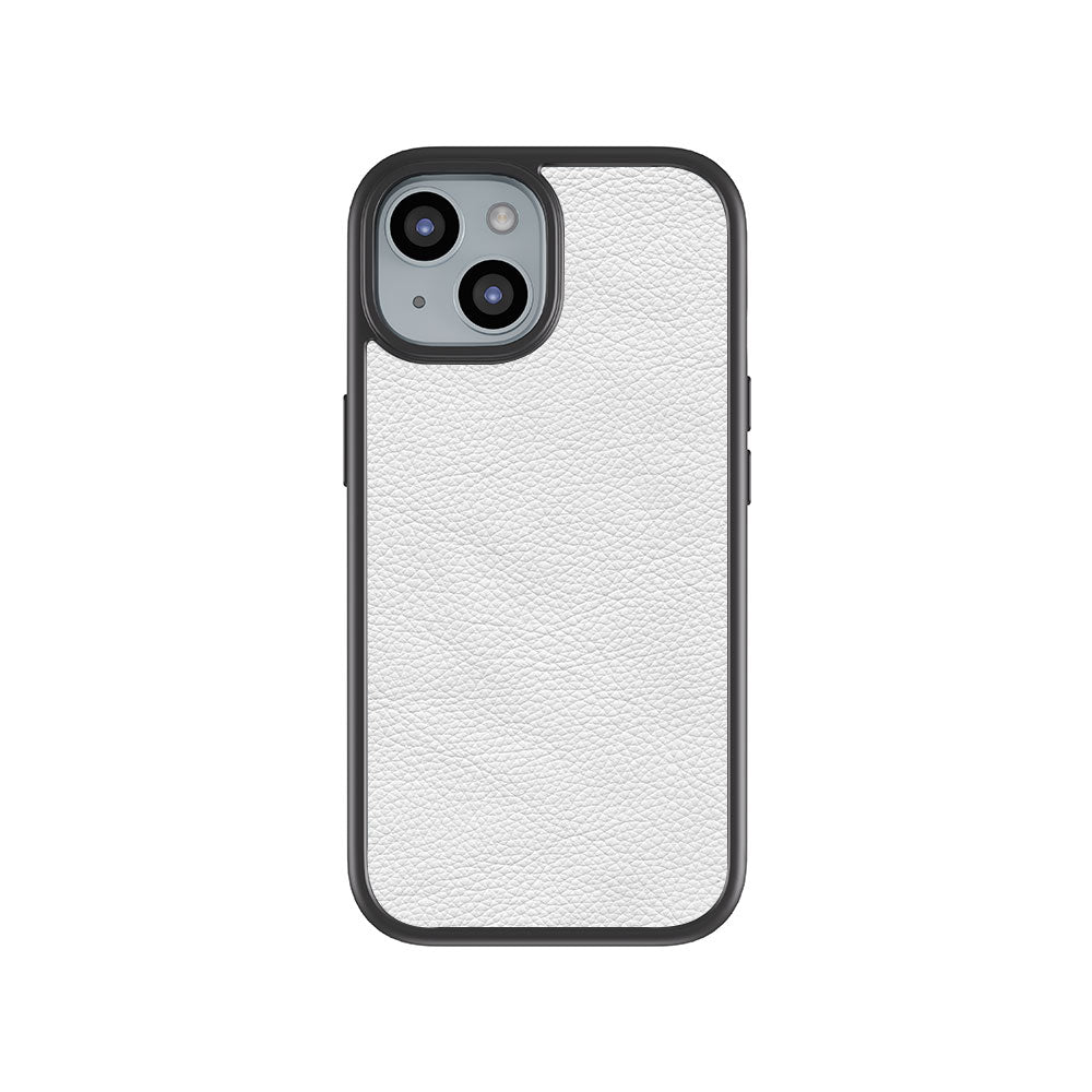 White Leather Textured Skin with Shockguard Armour Magsafe Case for Apple iPhone 15 Plus