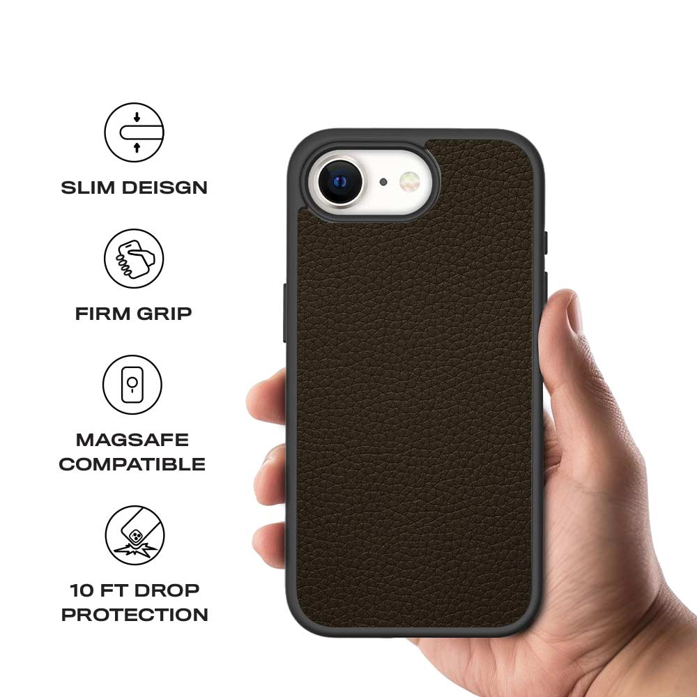 Brown Leather Textured Skin with Shockguard Armour Magsafe Case for Apple iPhone 16E