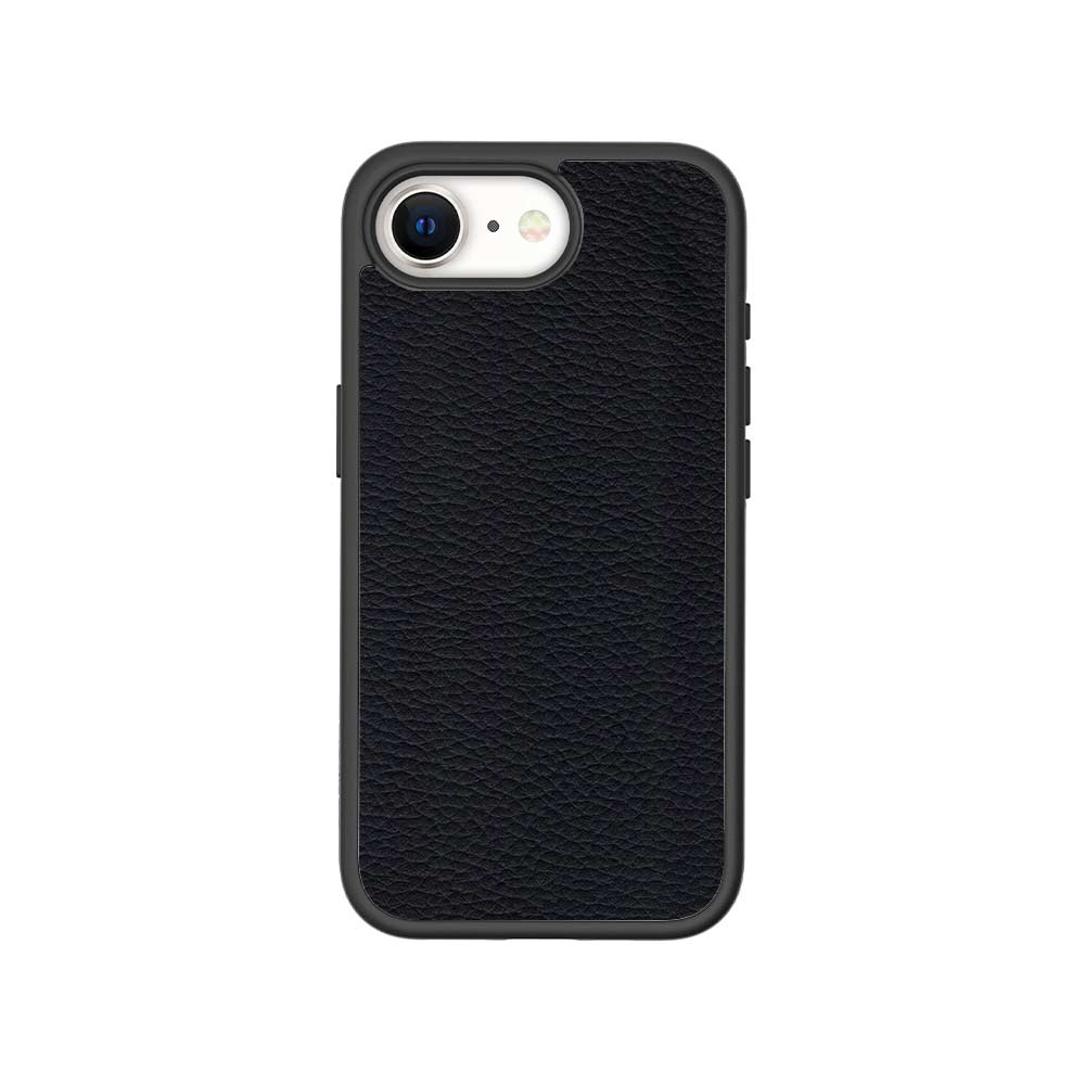 Black Leather Textured Skin with Shockguard Armour Magsafe Case for Apple iPhone 16E